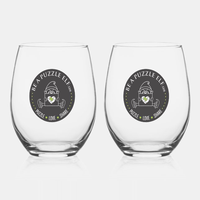 Be A Puzzle Elf — Water Bottle /Tumbler Stemless Wine Glass (Front)