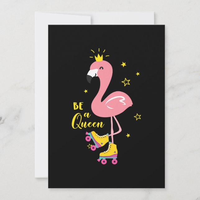 Be A Queen Pink Flamingo Skate Roller Women Girls Holiday Card (Front)