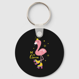 Be A Queen Pink Flamingo Skate Roller Women Girls Key Ring