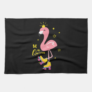 Be A Queen Pink Flamingo Skate Roller Women Girls Tea Towel