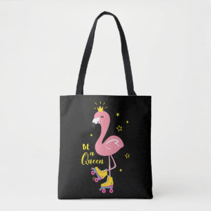 Be A Queen Pink Flamingo Skate Roller Women Girls Tote Bag