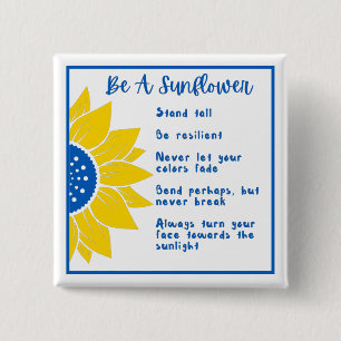 Be A Sunflower Word Art Ukraine Colours 15 Cm Square Badge