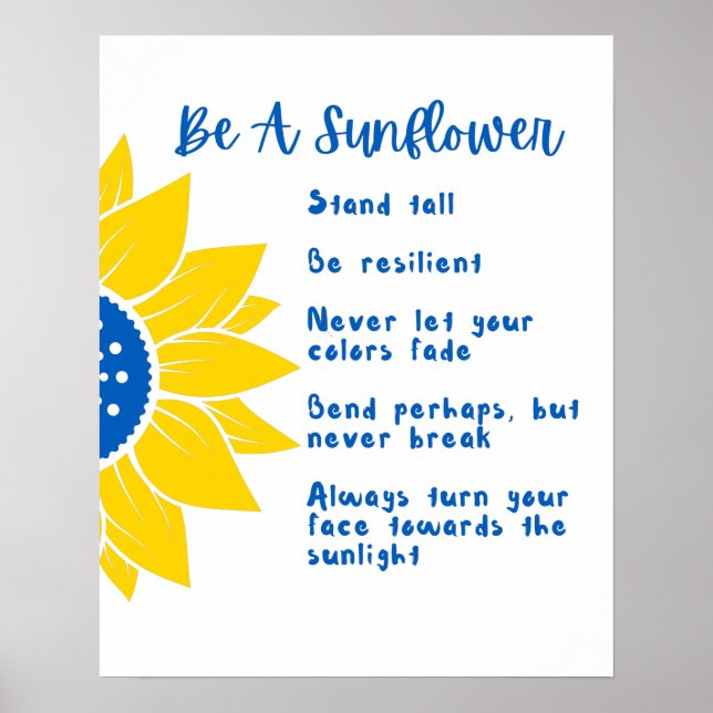 Be A Sunflower Word Art Ukraine Colours Large Poster (Front)