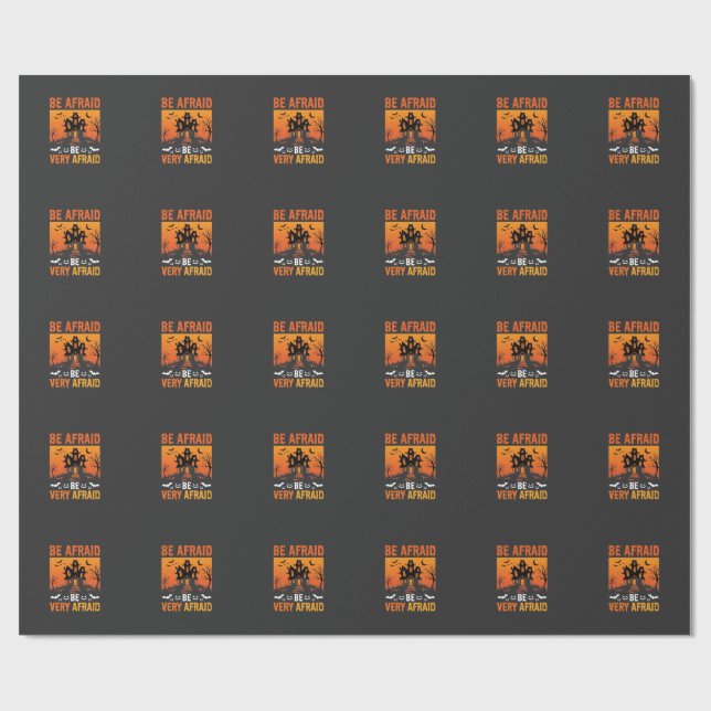 Be Afraid Haunted House Halloween Design Wrapping Paper (Flat)