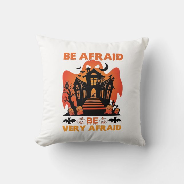 Be Afraid Very Halloween Haunted House Pumpkins_1 Cushion (Front)