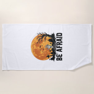Be Afraid Vintage Halloween Graveyard Vector Desig Beach Towel