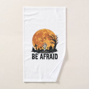 Be Afraid Vintage Halloween Graveyard Vector Desig Hand Towel