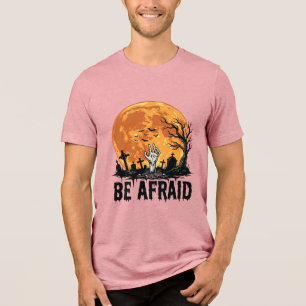 Be Afraid Vintage Halloween Graveyard Vector Desig Tri-Blend Shirt