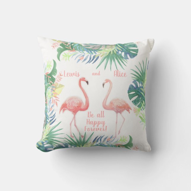 Be all Happy Forever! Fairy Tale Two Pink Flamingo Cushion (Front)