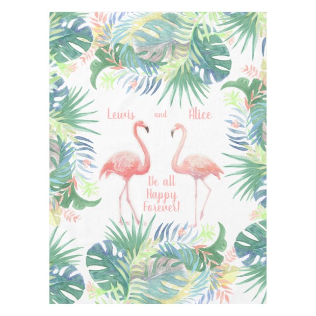 Be all Happy Forever! Fairy Tale Two Pink Flamingo Tablecloth (Front)
