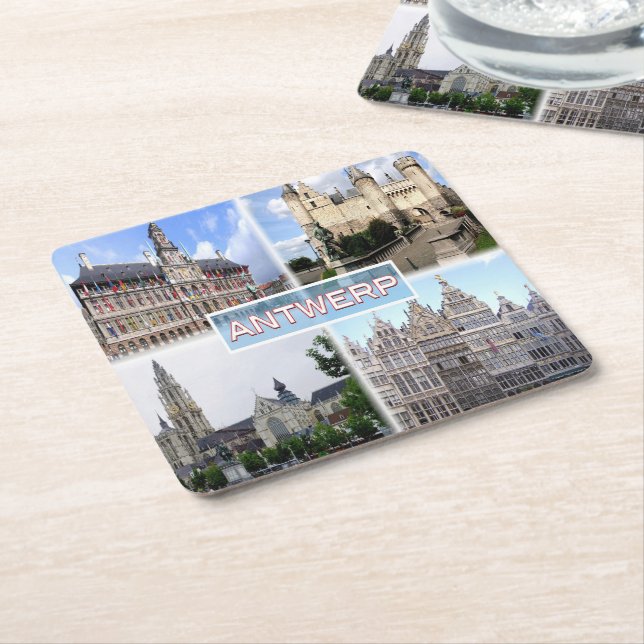 BE Antwerp - Stadhuis - Het Steen Square Paper Coaster (Angled)