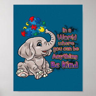 Be Autism Awareness Kind Elephant Puzzle Poster