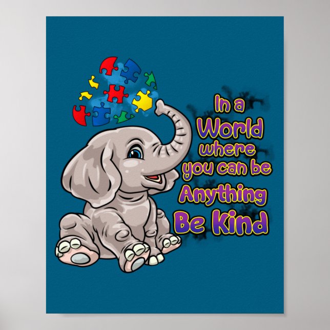 Be Autism Awareness Kind Elephant Puzzle Poster (Front)