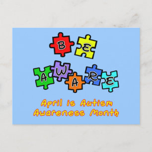 BE AWARE - April is Autism Awareness Month Postcard