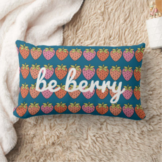 Be Berry Strawberry Pattern with Teal Background Lumbar Cushion