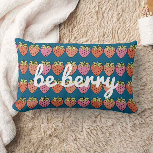 Be Berry Strawberry Pattern with Teal Background Lumbar Cushion (Blanket)
