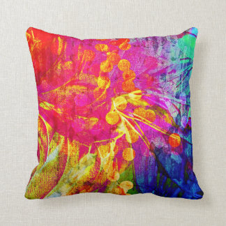 BE BOLD Rainbow Floral Swirls Abstract Painting Cushion