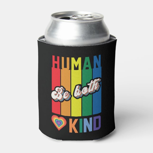 Be Both Human and Kind – Vintage Rainbow-Inspired Can Cooler (Can Front)
