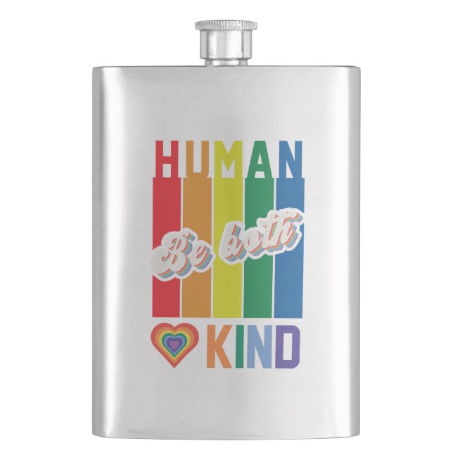 Be Both Human and Kind – Vintage Rainbow-Inspired Hip Flask (Front)