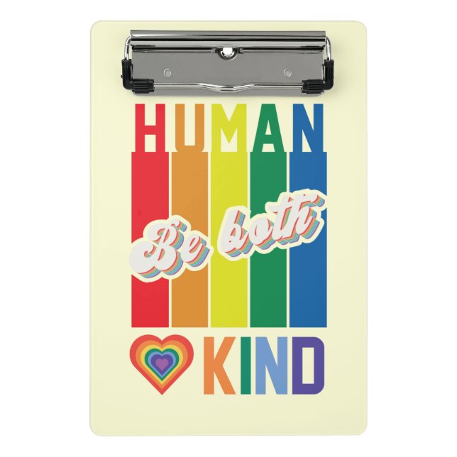 Be Both Human and Kind – Vintage Rainbow-Inspired Mini Clipboard (Front)