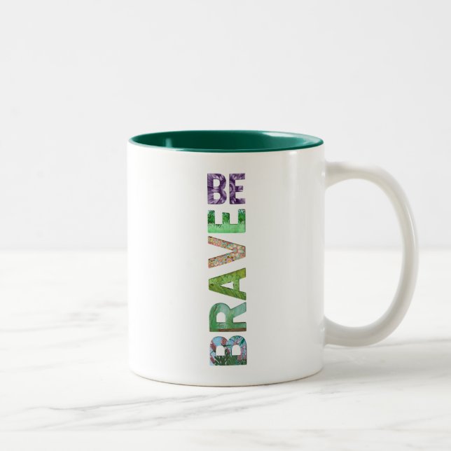 Be Brave Happy quote Two-Tone Coffee Mug (Right)