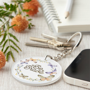 Be Brave, Purple Yellow Butterflies Wreath Key Ring