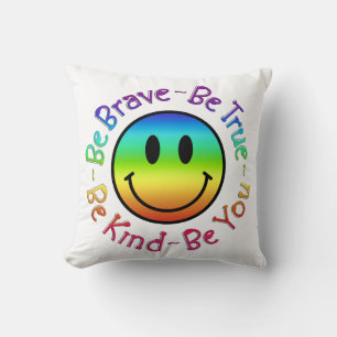Be Brave Smile Emoji Square Throw Pillow 
