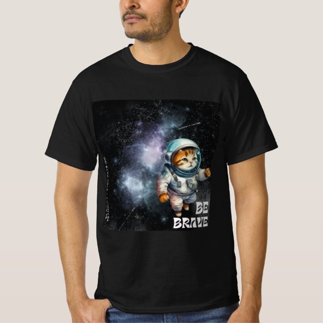 "Be Brave – Space Cat Adventure Tee" T-Shirt (Front)