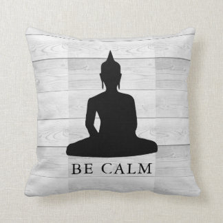  Be Calm Buddha Rustic Wood Motivational Cushion