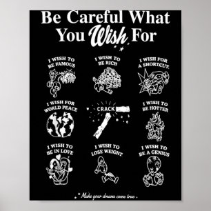 Be Careful What You Wish For Funny Grid Doodle Poster