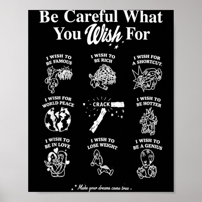 Be Careful What You Wish For Funny Grid Doodle Poster (Front)