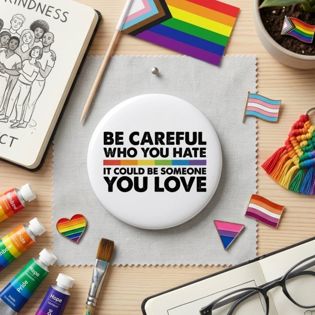 Be Careful Who You Hate Rainbow Ally Quote 6 Cm Round Badge (Creator Uploaded)