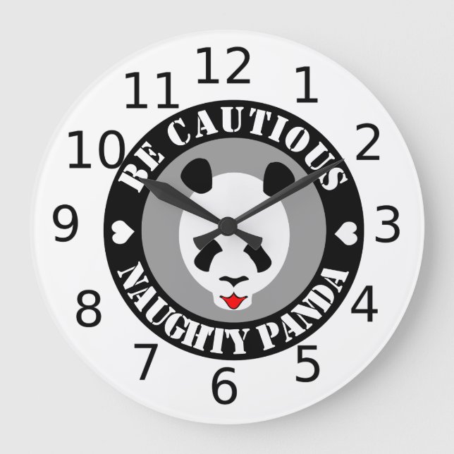 Be Cautious Naught Panda Large Clock (Front)
