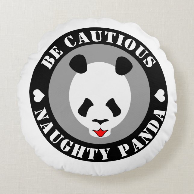 Be Cautious Naught Panda Round Cushion (Front)
