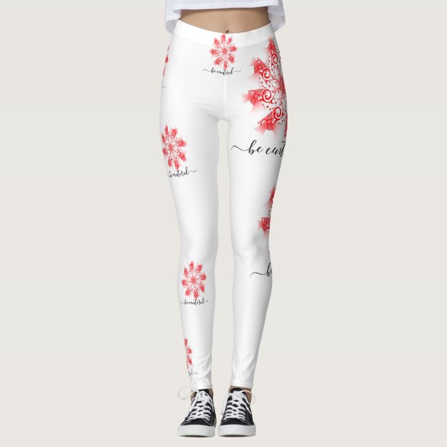 Be centred red mandala fractal line doodle leggings (Front)