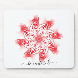 Be centred red mandala fractal line doodle mouse pad