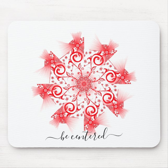 Be centred red mandala fractal line doodle mouse pad (Front)