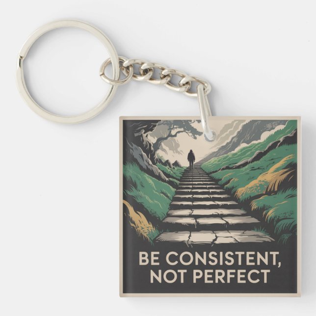 Be Consistent, Not Perfect Key Ring (Front)