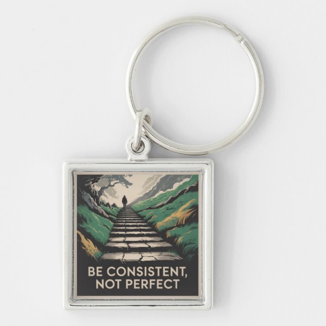 Be Consistent, Not Perfect Key Ring (Front)