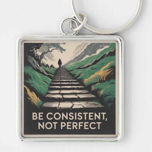 Be Consistent, Not Perfect Key Ring (Front)