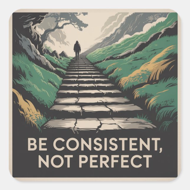 Be Consistent, Not Perfect Square Sticker (Front)