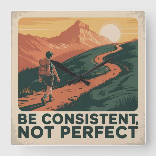 Be Consistent, Not Perfect Square Wall Clock (Front)