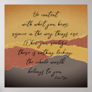 be content Lao Tzu zen quote torn paper abstract Poster