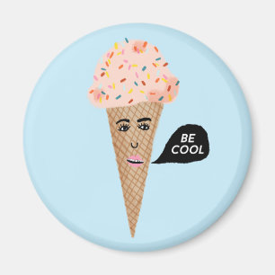 BE COOL Pink Ice Cream Cone Lady Rainbow Sprinkles Magnet