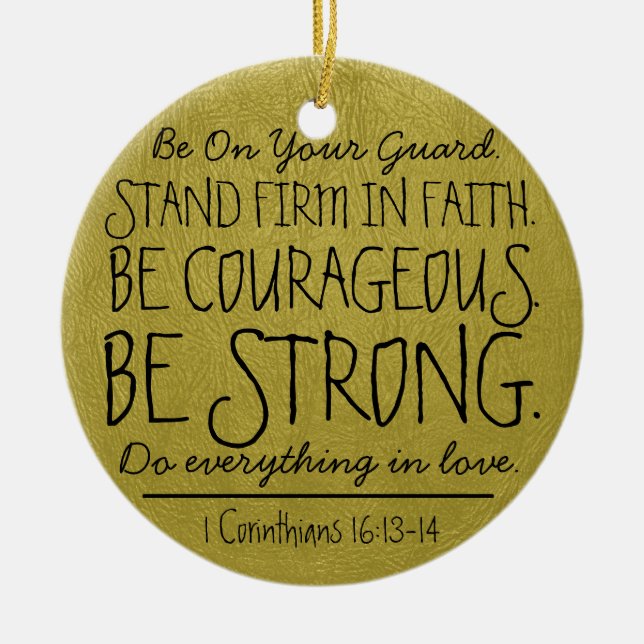 Be courageous and strong bible verse ceramic tree decoration (Front)
