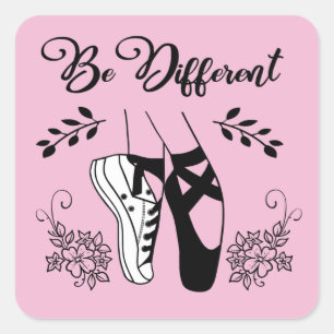 Be Different Ballet Shoes Black and White Square Sticker