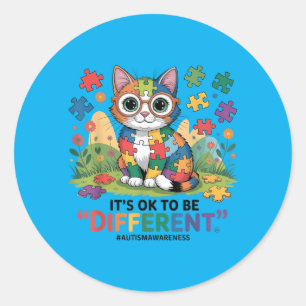 Be Different Cool Au Awareness Cute Cat Classic Round Sticker