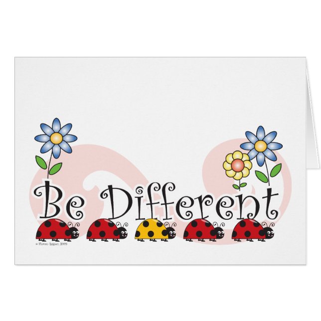 Be Different Ladybugs with Flowers Card (Front Horizontal)