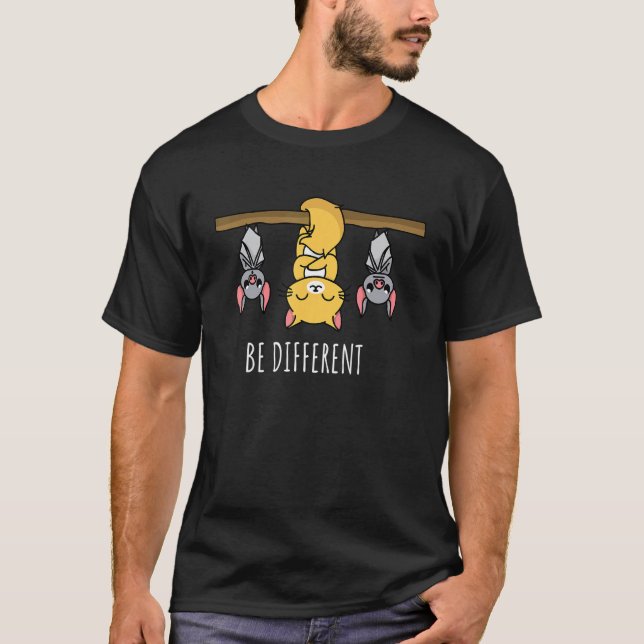 Be different saying cute cat bat fun design T-Shirt (Front)