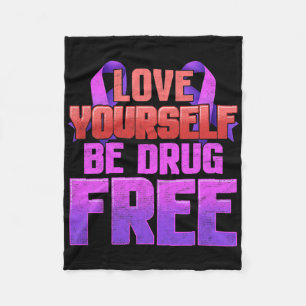 Be Drug Free Love Yourself Purple Ribbon Fleece Blanket